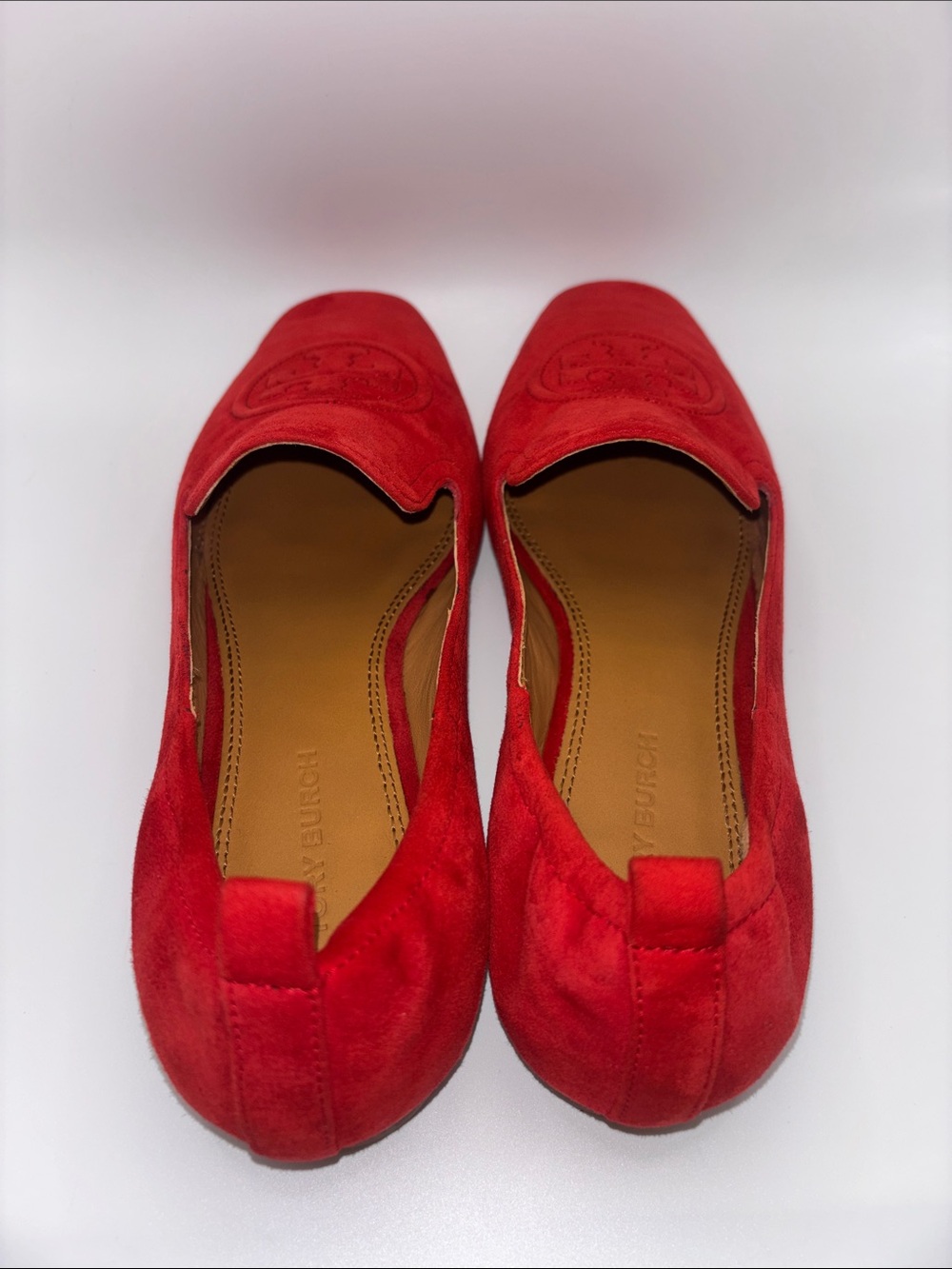 Tory Burch Red Suede Logo Loafers - Picture 5 of 14